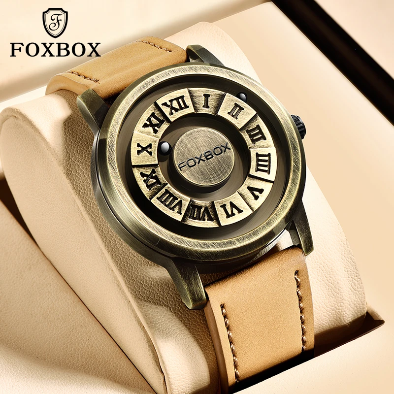 LIGE Brand FOXBOX Quartz Mens Watch Creative Scrolling Beads Luxury Watches Men Stainless Steel Band Magnetic Force Reloj Hombre