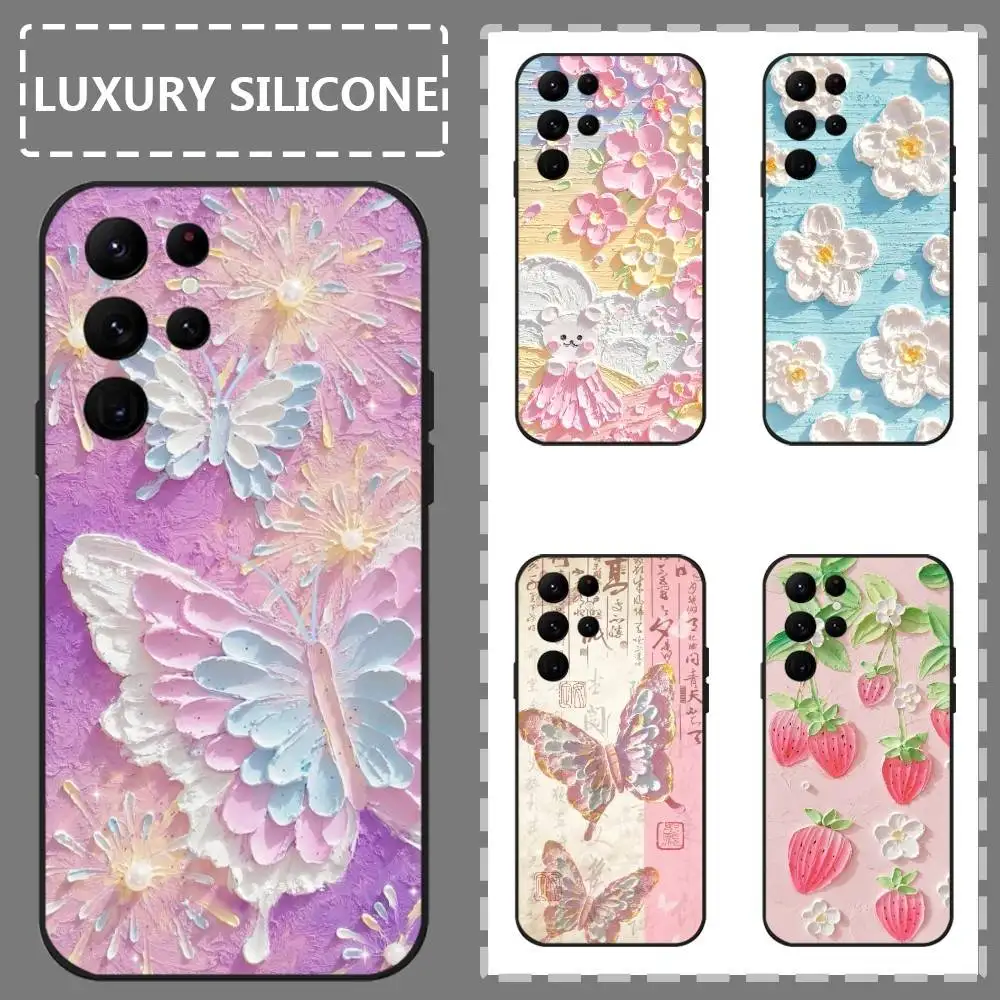 

Oil Painting Flower Art Phone Case For Samsung Galaxy S25 S24 S22 S23 Ultra S21 S20 Plus 5G Frosted Non-Slip Full Soft Case