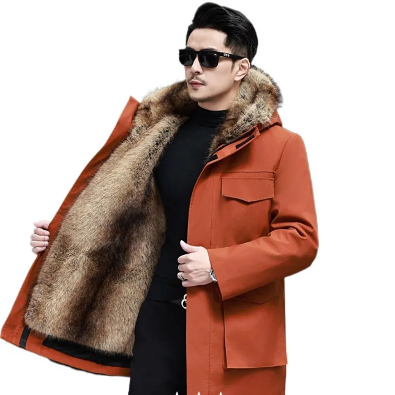 

Pie Overcome Men's Fur Cotton-padded Coat Medium and Long Removable Liner Thickened Fur Integrated Camouflage Military Jackets