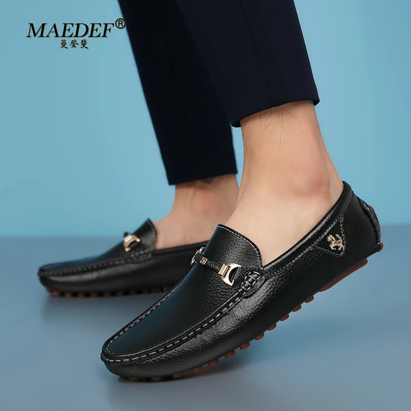 MAEDEF Men\'s Loafers 2024 Spring Autumn Fashion Shoes Men Classic Brand High Quality Leather Comfy Drive Shoes Boat Casual Shoes