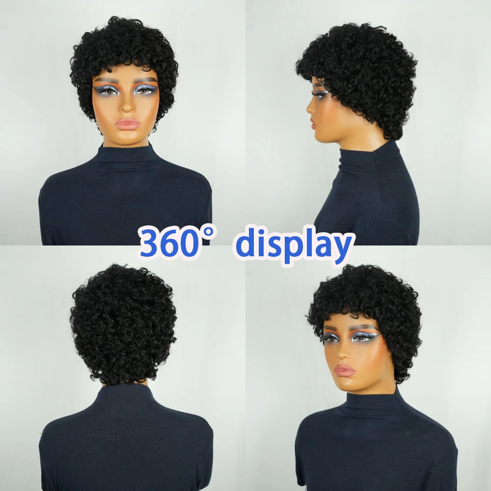 Curly Short Layered Pixie Cut Wig For Women 100% Human Hair Full Machine Made Natural Realistic Tangle-Free Easy To Maintain