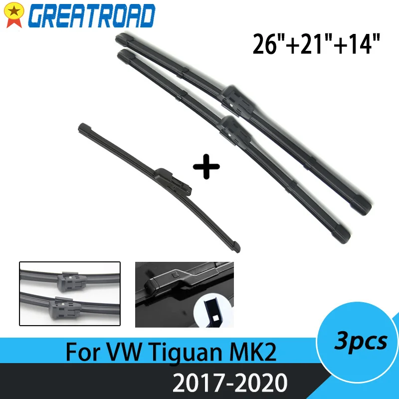 Wiper Front & Rear Wiper Blades Set For VW Tiguan MK2 2017 2018 2019 2020 Windshield Windscreen Window 26