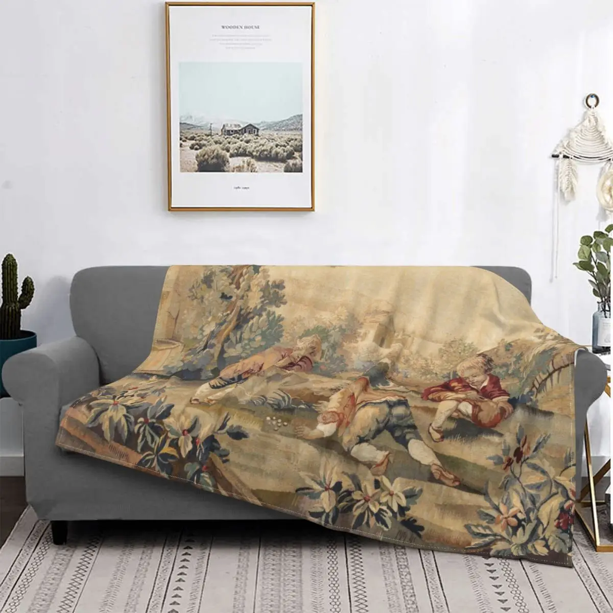 

Sofa Fleece Aubusson Antique Tapestry Throw Blanket Warm Flannel Boho French Flowers Blankets for Bed Office Couch Bedspreads