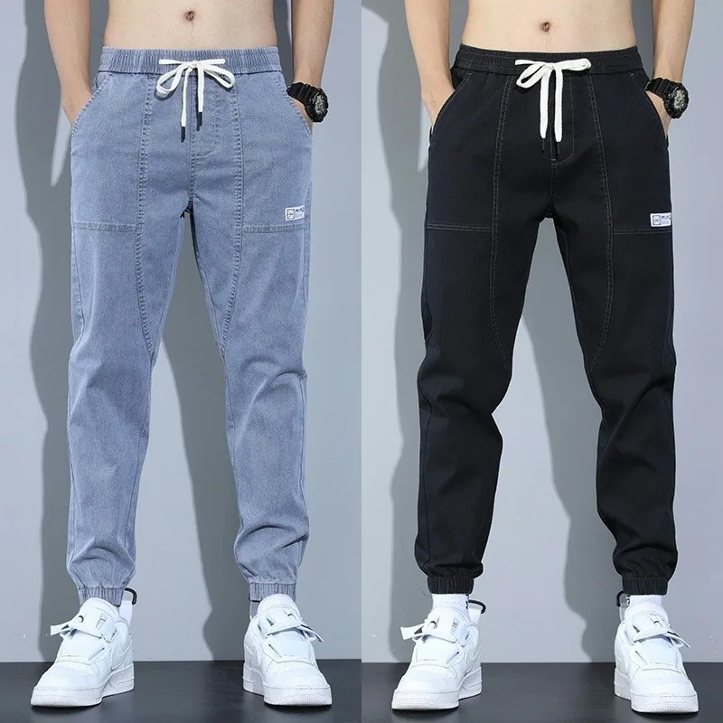 

Casual Loose Elastic Waist Men's Jeans Dstring Harlan Spring Autumn Street Sports Pants Youth ular Loose Fit Jeans