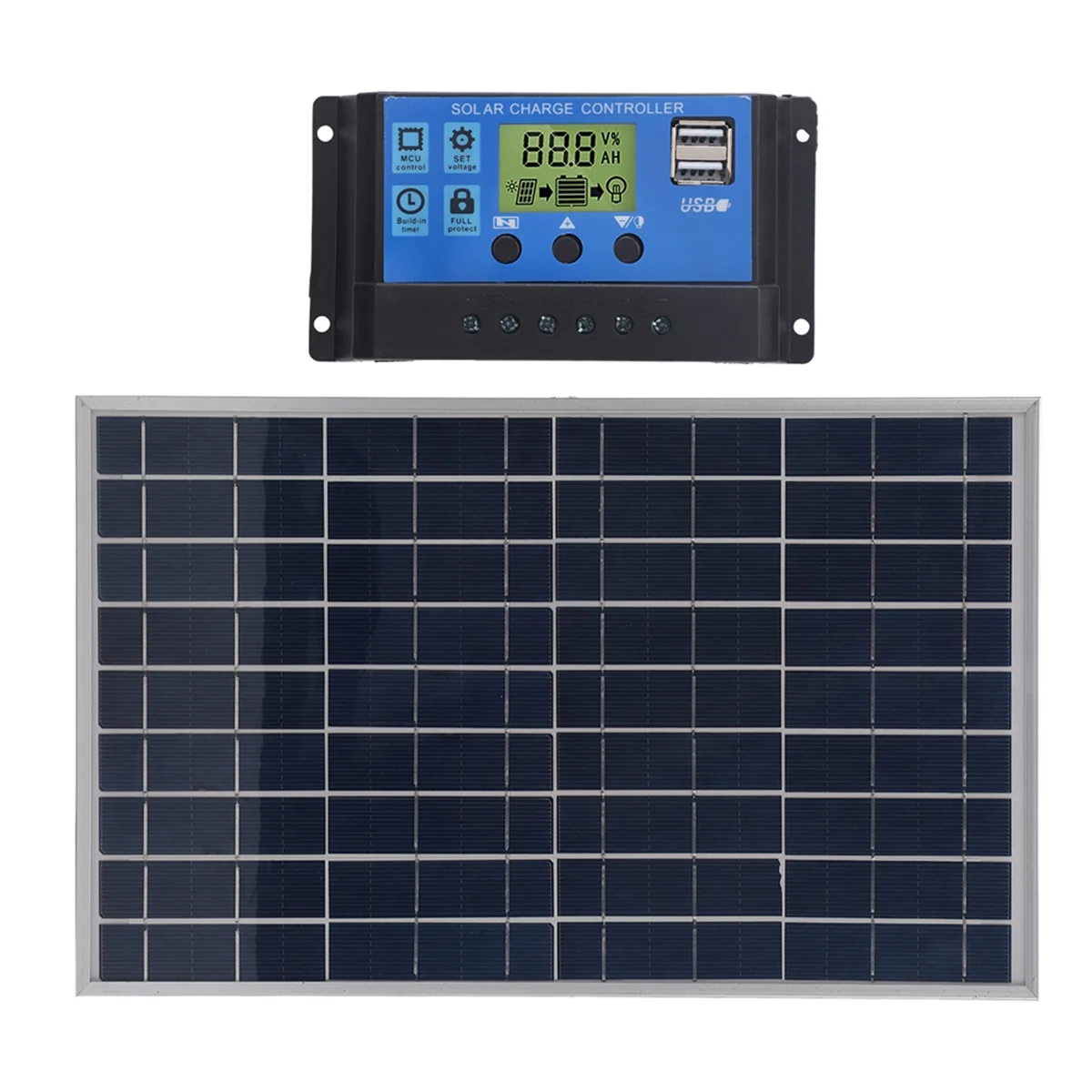 AA98 Solar Panel 10W 12V Polycrystalline IP65 Waterproof Portable 30A Solar Charge Controller Combo for Outdoor