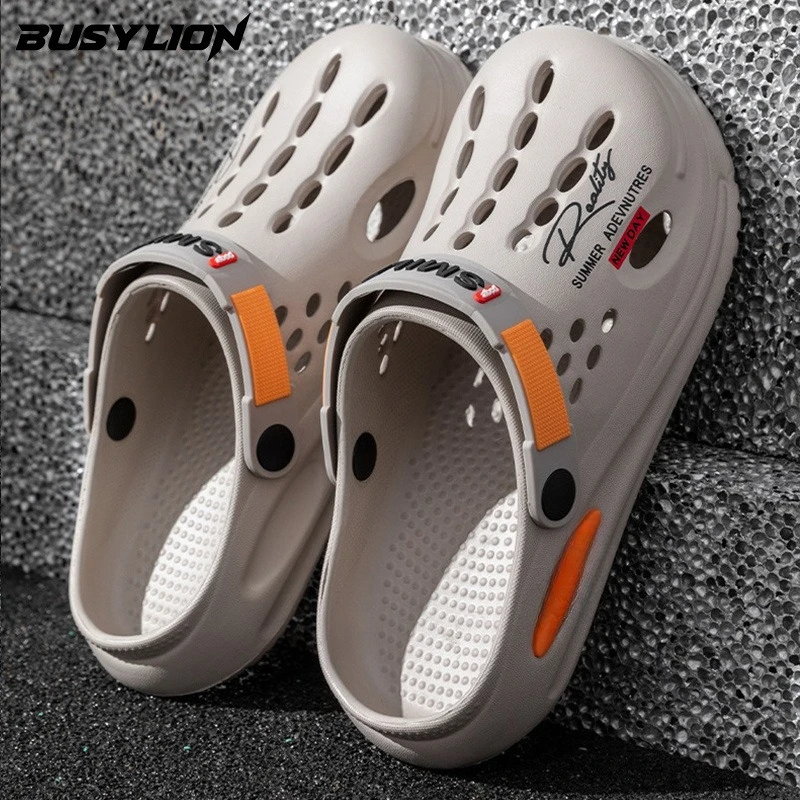 Men's Casual Slippers, Home Hole-Toe Breathable Hollow Upper, Fashionable Trendy Letter Print, Versatile Good-Looking, for Home