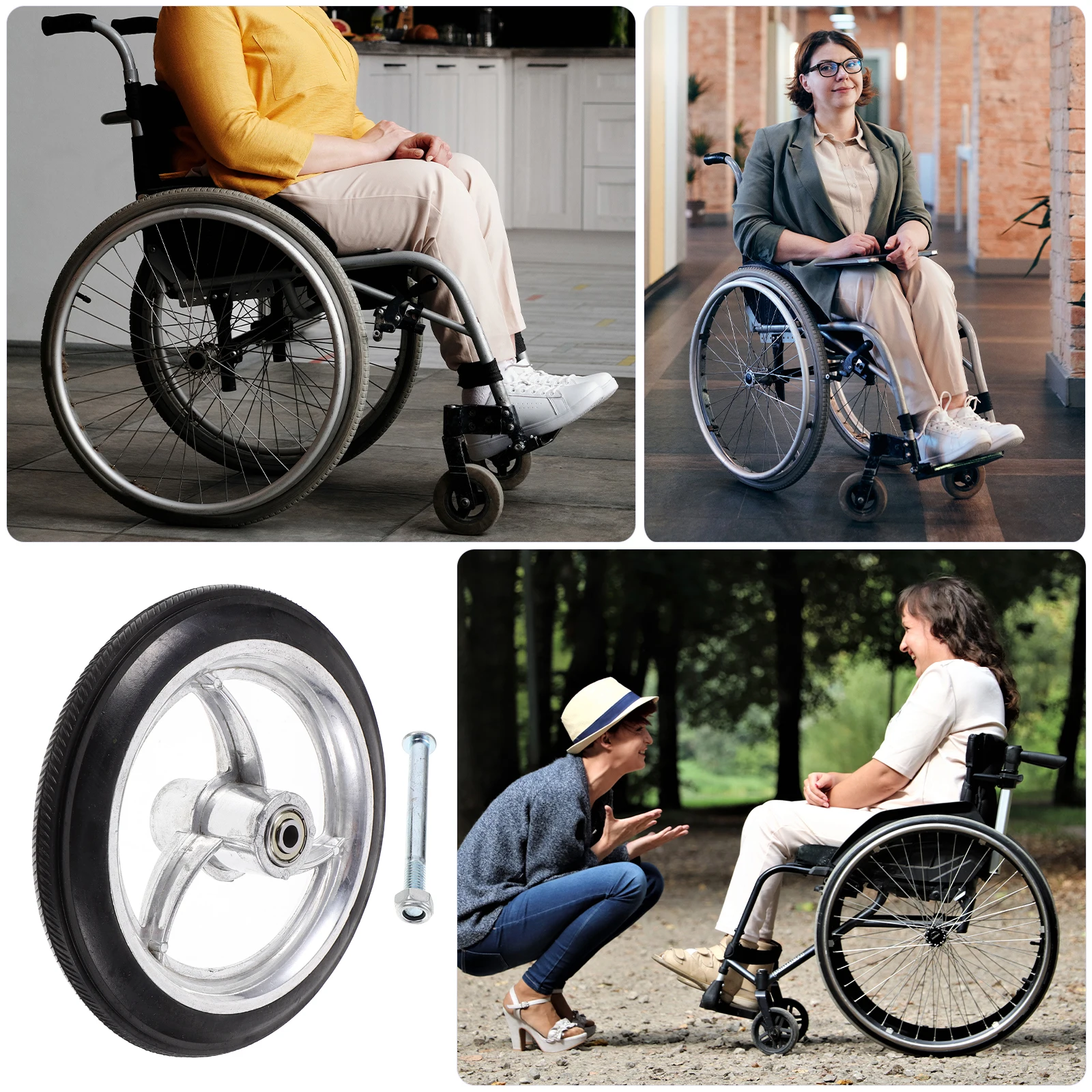 

7-дюймовое колесо 8 мм, передние колеса для инвалидной коляски, подшипники с отверстием, твердая резина, алюминиевые ходунки, замена ролика