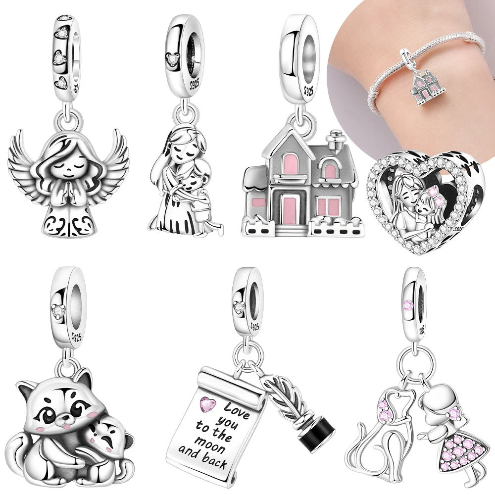 

Оригинальный розовый кулон в виде щенка из серебра 925 пробы для девочек, сердце, комплект для мамы и дочки, украшение любовных бусин, подходит для браслета, женские ювелирные изделия, подарок