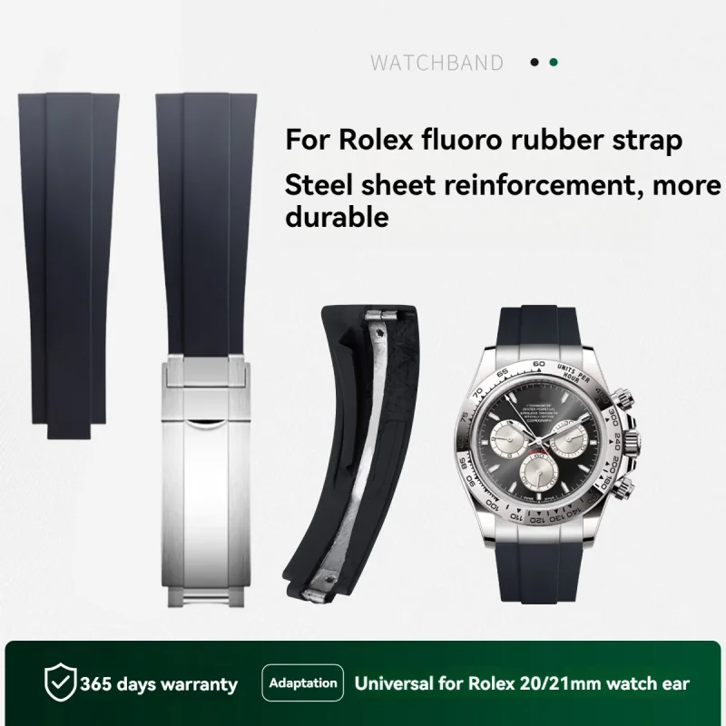 

20mm FKM Rubber Watch Strap for Ro-lex Panda Daytona Water Ghost Yacht GMT Bracelet Built in Steel Reinforcement Band Watchband