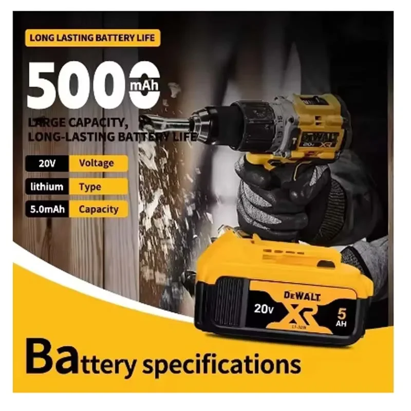

Original 20V 5000MAh 18650 Lithium Battery DeWalt power Tools DCB184 DCB200 rechargeable electric tool set 20v 5000mah Battery