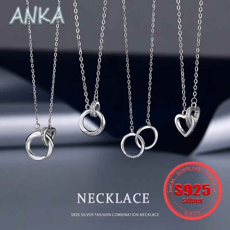 S925 sterling silver small fresh necklace light luxury ring clasp necklace double ring silver necklace