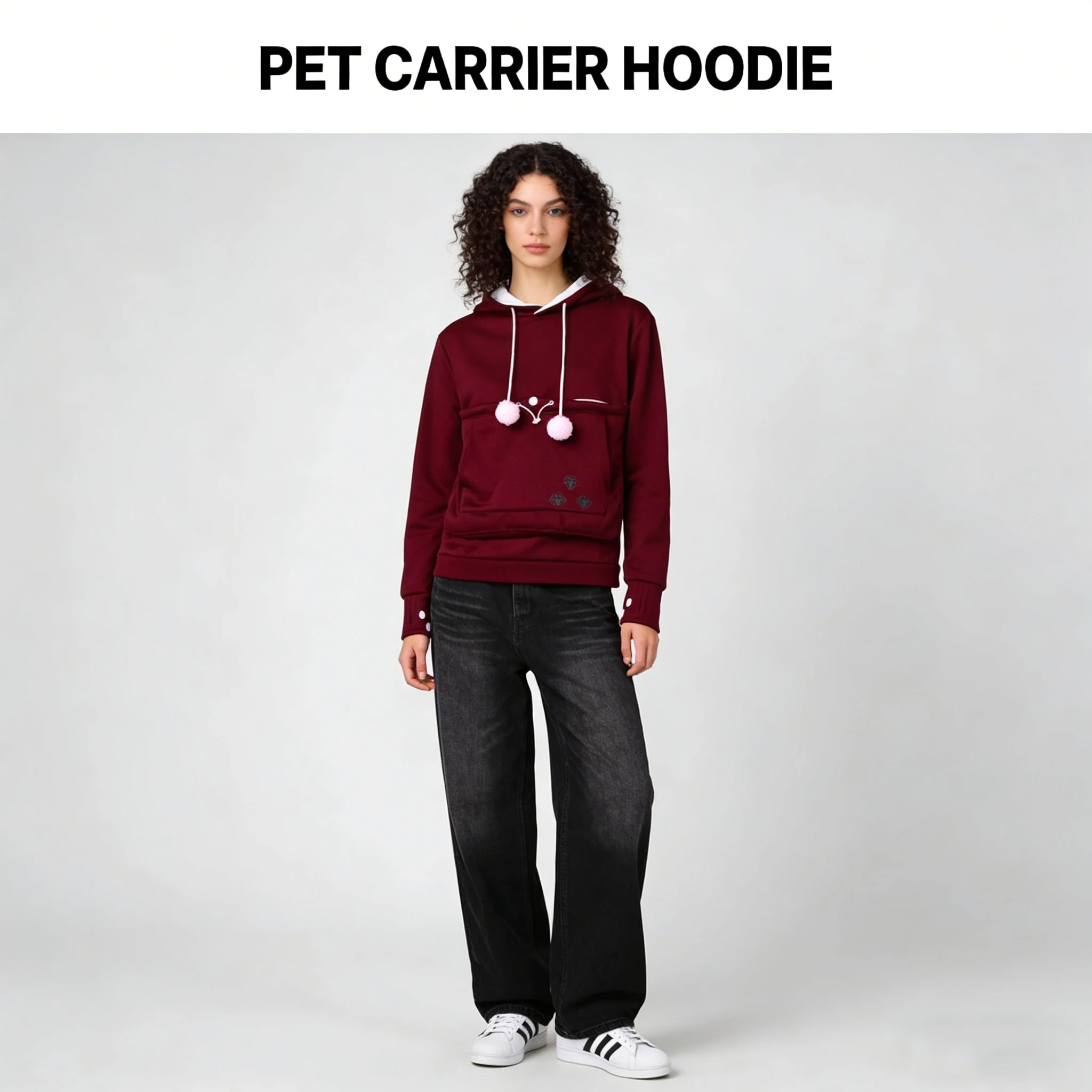 

Women Solid Color Hoodie Fleece Lined Warm Sweatshirt With Pockets For Carrying Pets Casual Style Winter Wear For Daily Commute