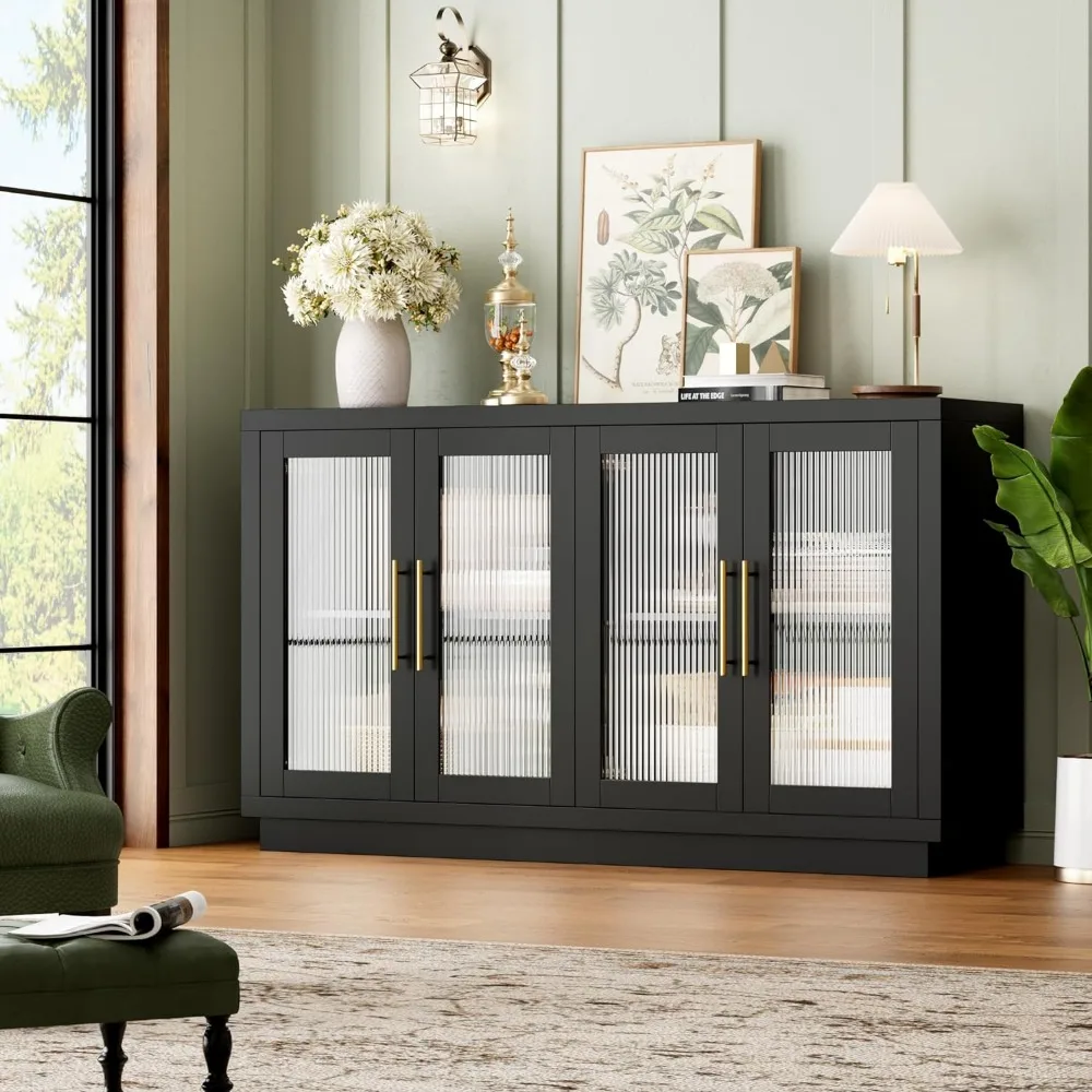 Armoire de planche avec rangement, grand buffet de 55.1 ", armoire de cuisine moderne avec 4 verres cannelés