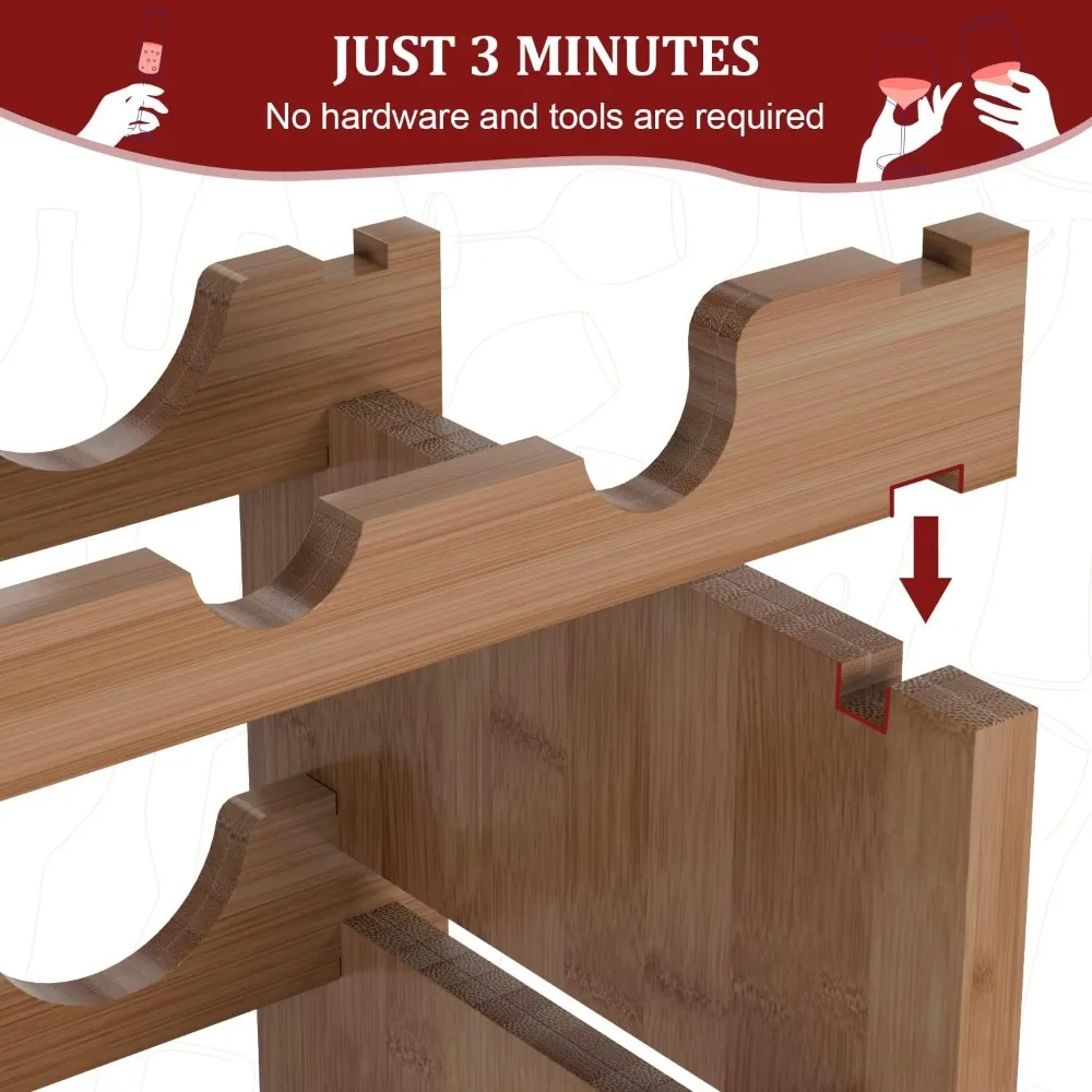 Rack de vinho domax piso autônomo - bancada de prateleiras de vinho para 36 garrafas, suporte de armazenamento de madeira empilhável de 4 camadas, 33,5 pol. de largura (marca