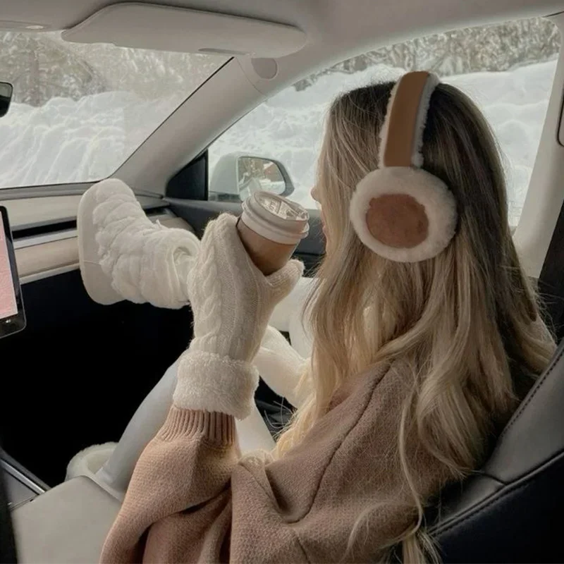 Wool Plush Earmuffs Ear Warmers Women New Khaki Fashion Sheepskin Fur Earmuffs For Winter Warm Headphones Muffs Woman Cover