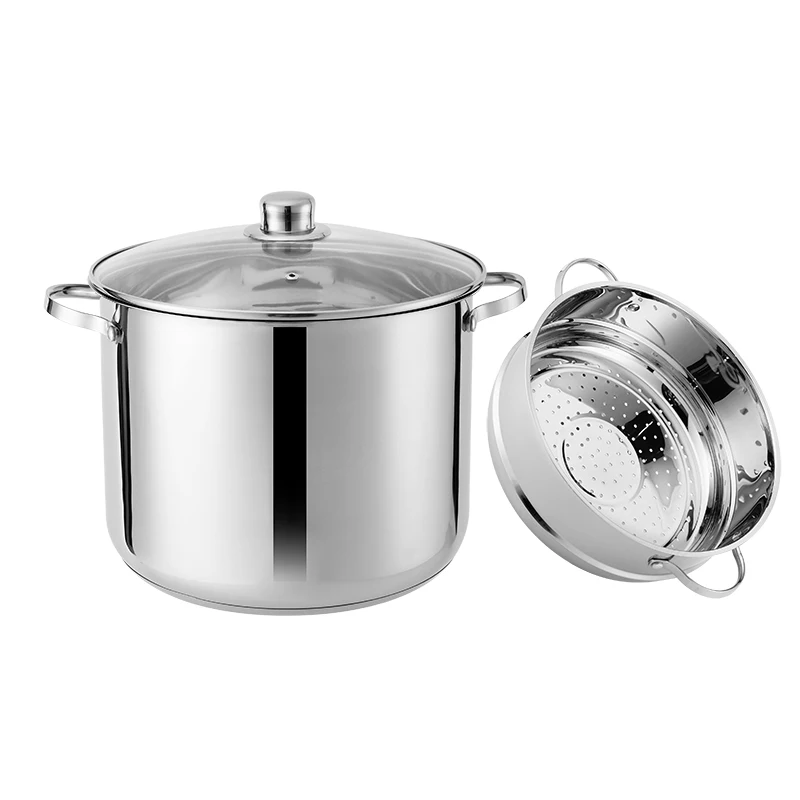 Pasta Pots 3 Piece Multifunction Premium Stainless Steel Spaghetti Pot with Encapsulated Base and Glass Lid, Silver