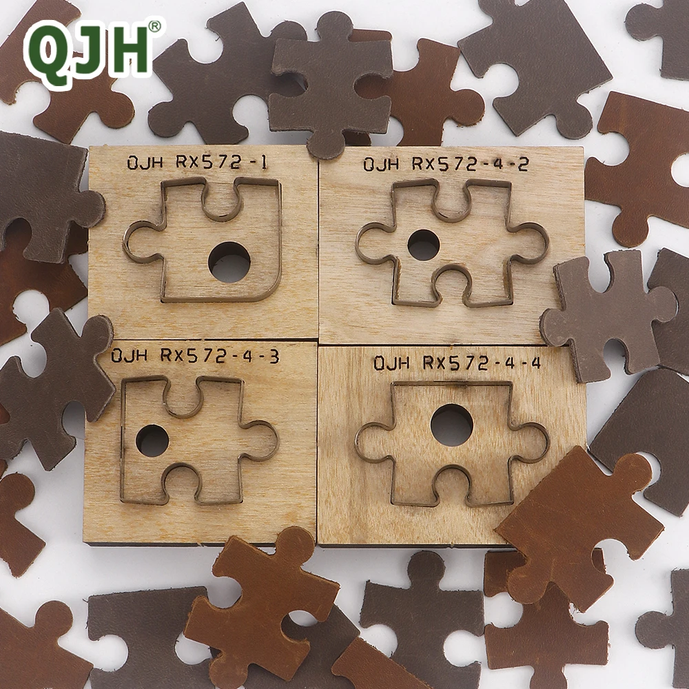 QJH 4Pcs Jigsaw Puzzle Pattern Leather Cutting Dies Set - The Splice Size Can Be Enlarged or Reduced - DIY Leather Cutting Mold