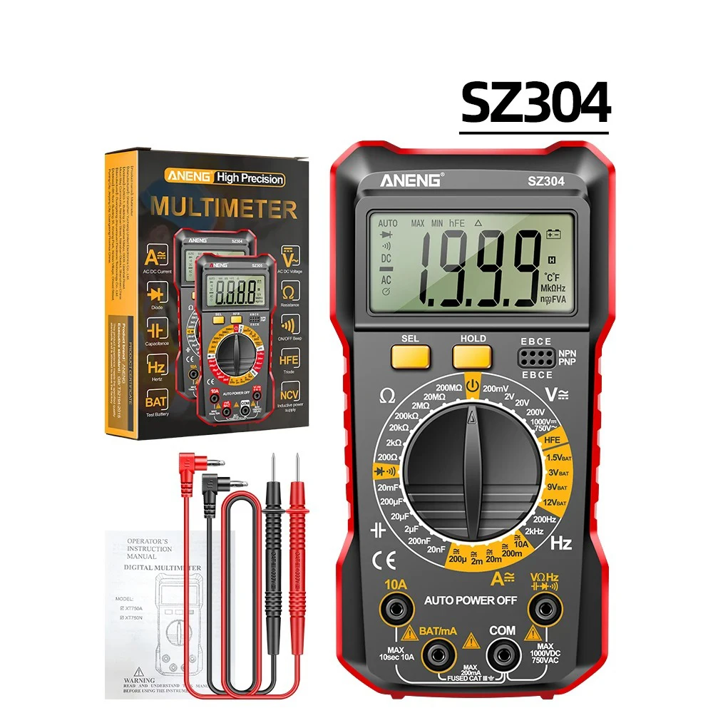 SZ304 SZ305 Multifunction Digital Multimeter 1999 Counts Voltage Current Resistance Capacitance Frequency Diode Tester True RMS