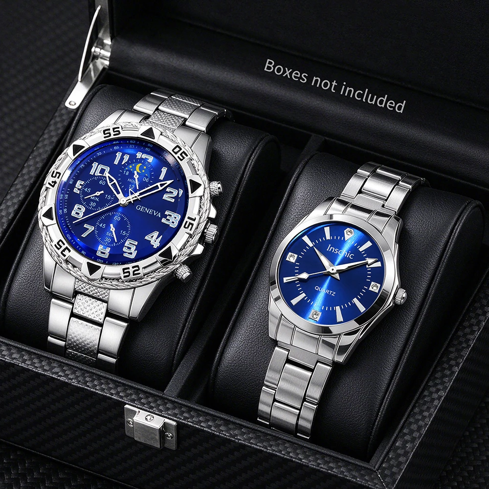 2pc Latest Romantic, Simple and Versatile Couple Quartz Watch Set with Multiple Styles To Choose From, Gift Box Not Included