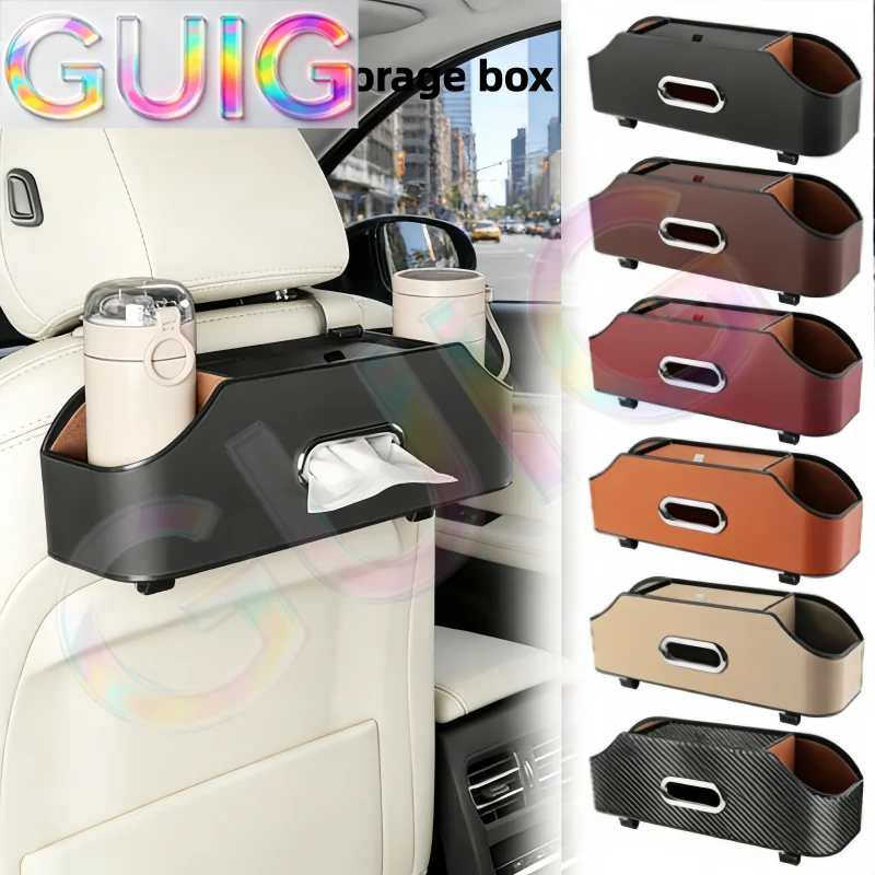 Car Multifunctional Leather Tissue Storage Box Under Seat Auto Back Seat Paper Bag Place Water Cup Holder Hanging Hook Organizer