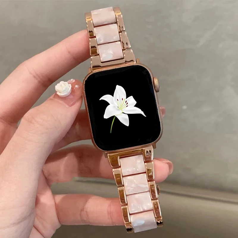 

Metal Resin Strap For Apple Watch S10 42 46mm Band 44mm 40 38 41 45mm Women Bracelet For iWatch 10 9 8 7 6 SE 5 4 3 Ultra 2 49mm
