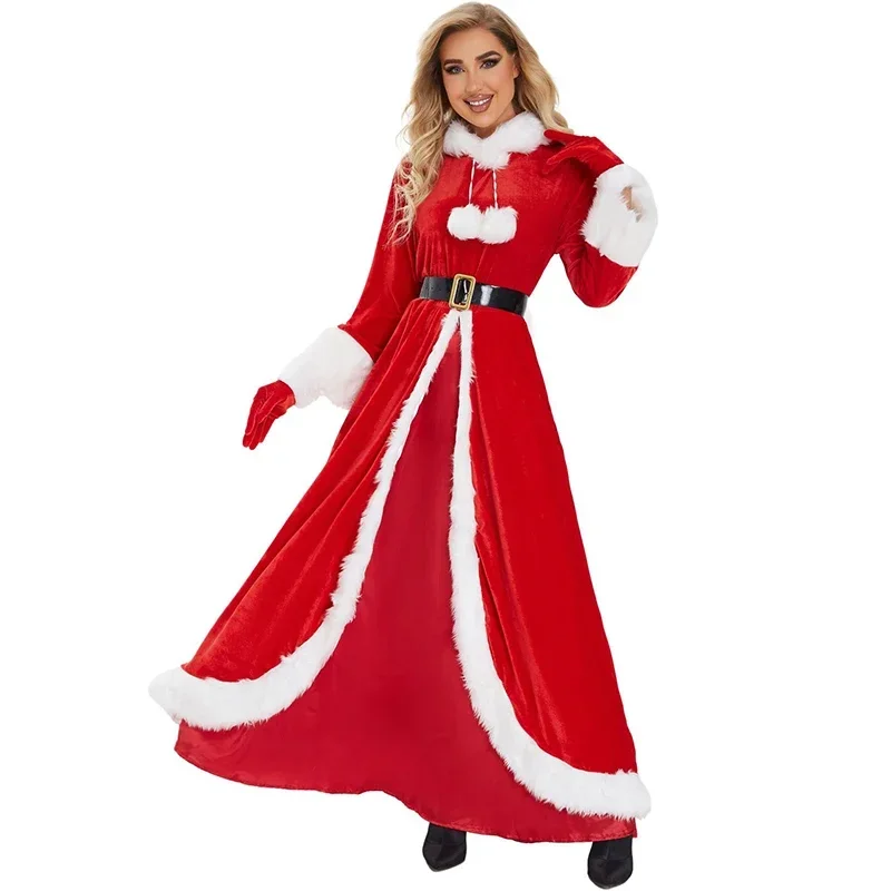 

Luxurious Christmas Costume Party Santa Claus Princess Dress Cape Role Play Costumes New Year Red Warm Velvet Masquerad