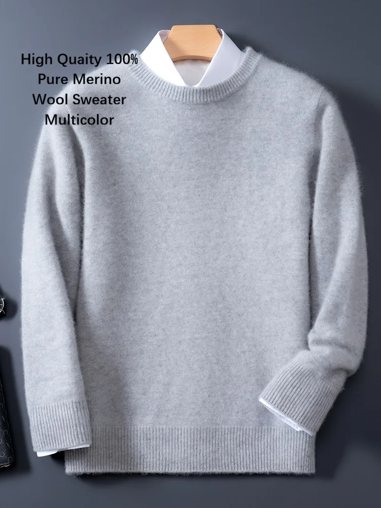 

Autumn Winter Men100% Merino Wool Sweater High Quality Mock Neck Long Sleeve Pullover Smart Casual Thick Warm Cashmere Knitwear