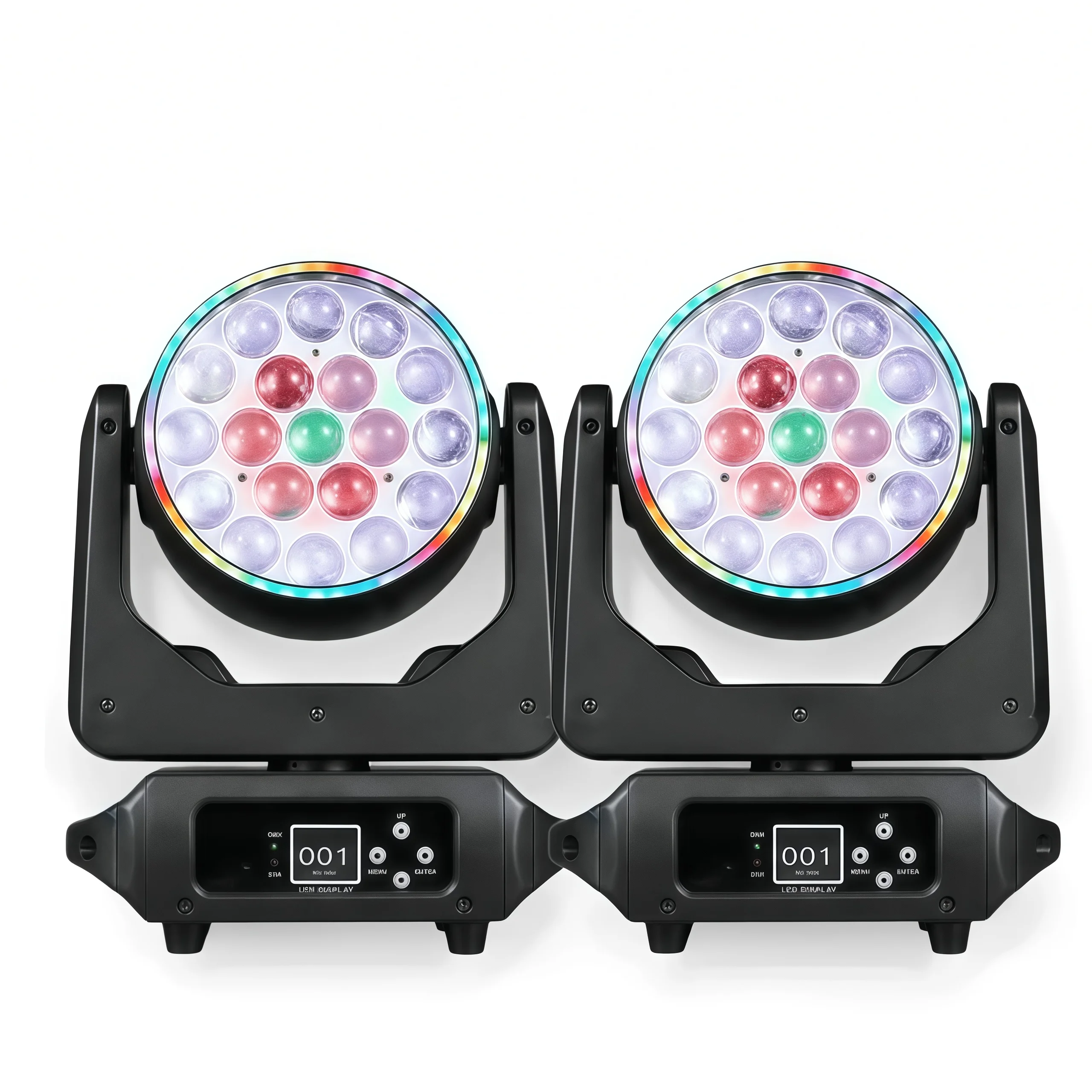 

2X 19x15W LED Wash Zoom Beam Moving Head Light Professional DJ/Bar LED Stage Lights Machine DMX512 Halo Effect Circle control