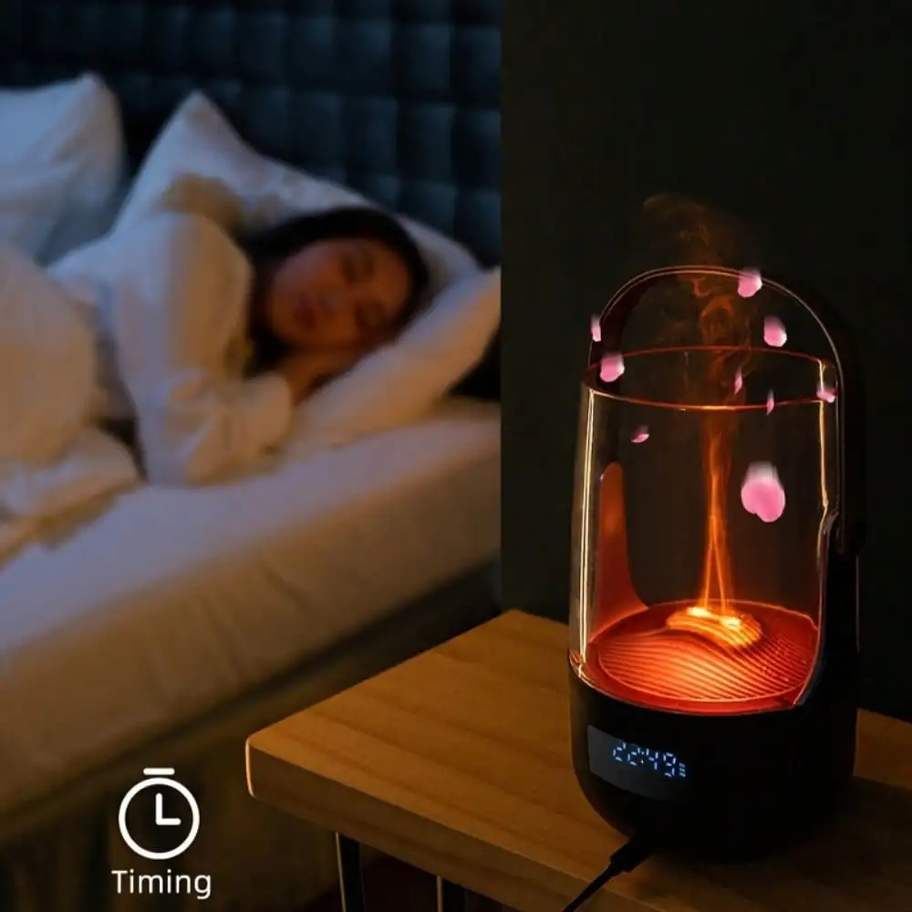 200ml Flame Humidifier Diffuser, Color-Changing LED, USB, Auto-Off, Quiet, Easy Clean