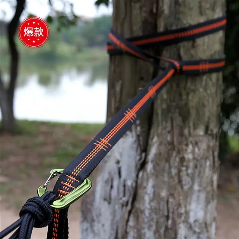 

3X Outdoor Hammock Tree Straps Tree Tie Rope High Load-Bearing Nylon Webbing Rock Climbing Flat Belt Cover Orange