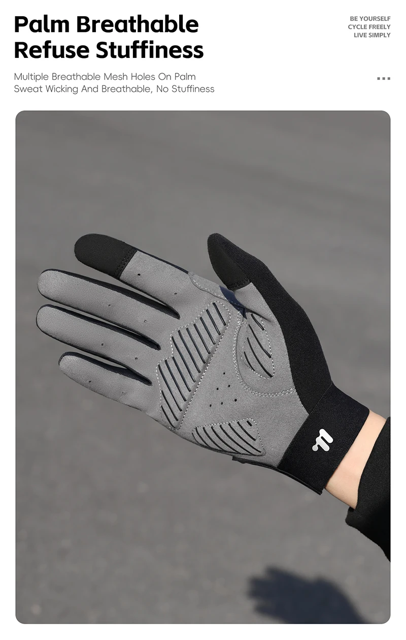 WEST BIKING Stoßfeste Vollfinger-Fahrradhandschuhe für Herren, SBR-Handflächenpolster, rutschfest, atmungsaktiv, Touchscreen-fähig, MTB, Rennrad, Sport-Handschuhe – Detail 4