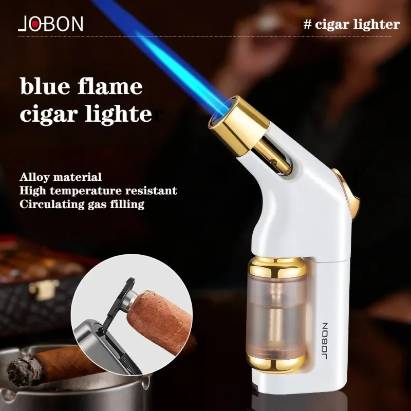 Jobon Blue Windproof Lighter Portable Cigar Straight Jet Lighter with Visible Beam Punching Function Suitable for Men's Gifts