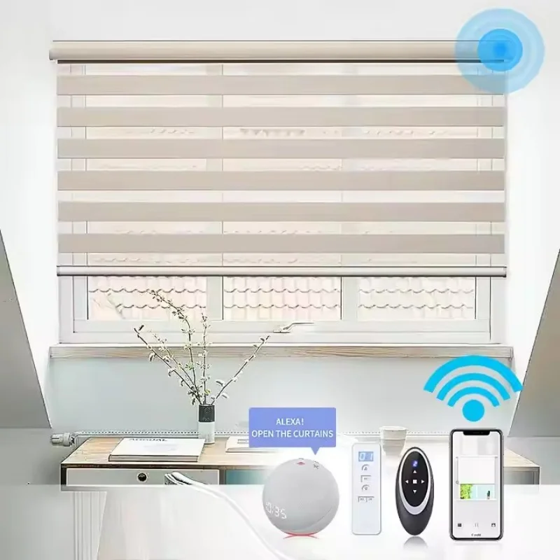 2025New Style Automatic Control Blinds Waterproof Fabric Connect Alexa Google Homekit Motor Automatic Zebra Blinds For Windows