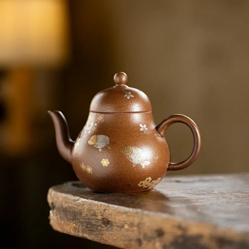180ML Old Rock Mud Teapot High-grade Ceramic Not Hot Hand Tea Maker Kung Fu Tea Set Household Chinese Retro Hand-held Pot Holder