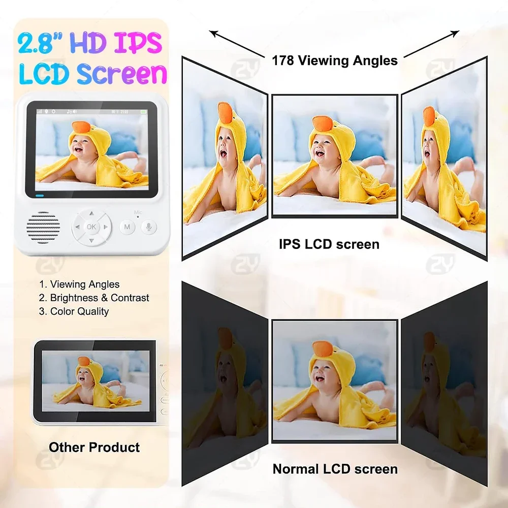 2.8 Inch IPS Screen HD Baby Monitor With Camera And Audio 2-way Talk IR Night Vision Portable Baby Phone Nanny Camera No Wi-Fi