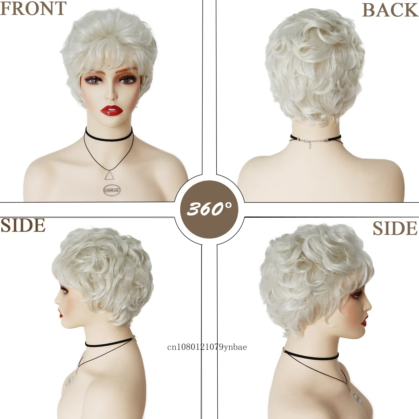 Old Lady Wigs for Women Synthetic White Grandma Cosplay Wig with Bangs Short Curly Pixie Cut Wig Daily Costume Heat Resistant