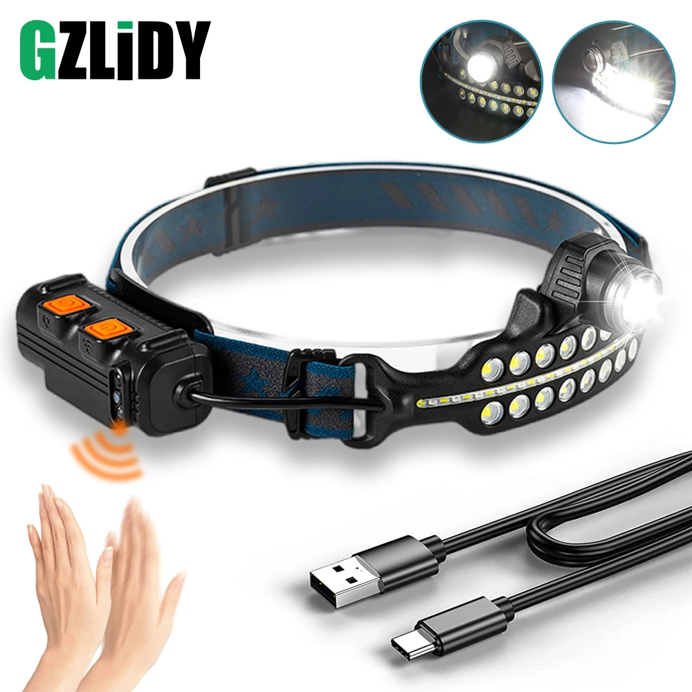 

Powerful LED Headlamp 2000mAh 18650 Headlight IR Sensor Head Lamp Waterproof Camping Fishing Lantern Portable Floodlight Torch