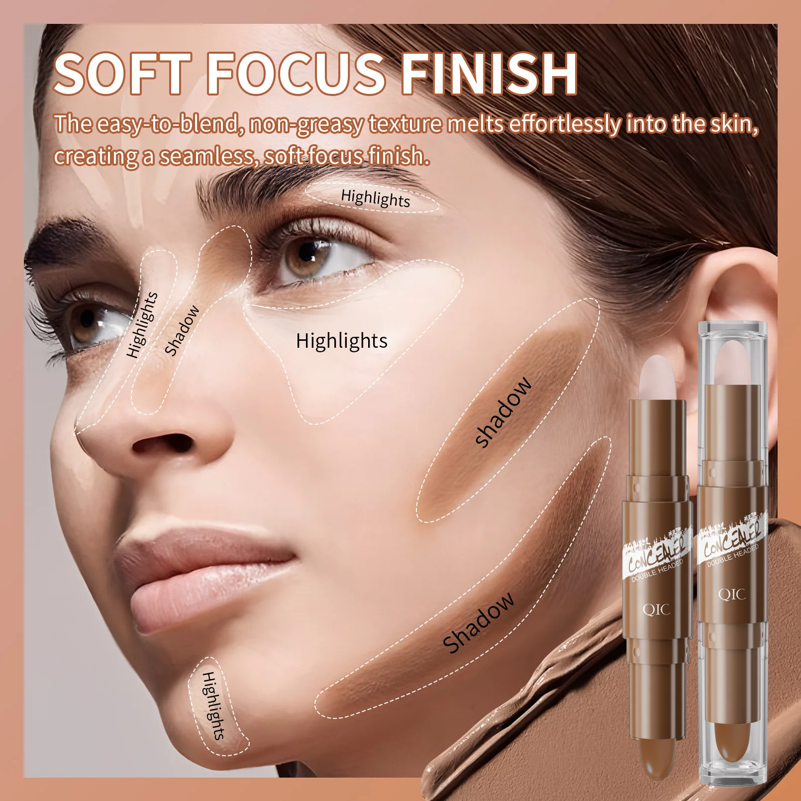 Double Head Green Tube Contour Stick Highlighter Shadow Brightening Face Shaping for Natural 3D Look Beauty Essential