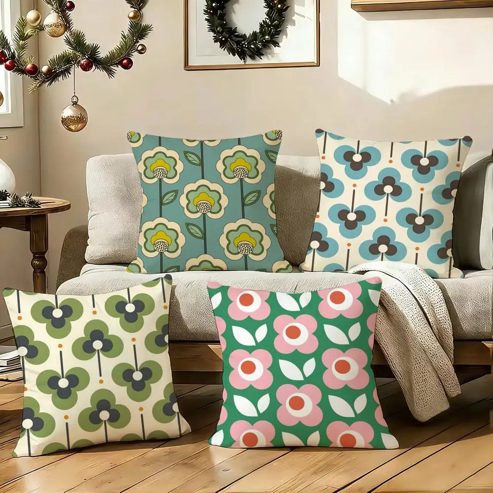 O-Orla K-Kiely Flower Cushion Cover Soft Plush Double-Sided Decorative Pillow Cover Cozy Sofa Cushion Case Living Room Home Gift