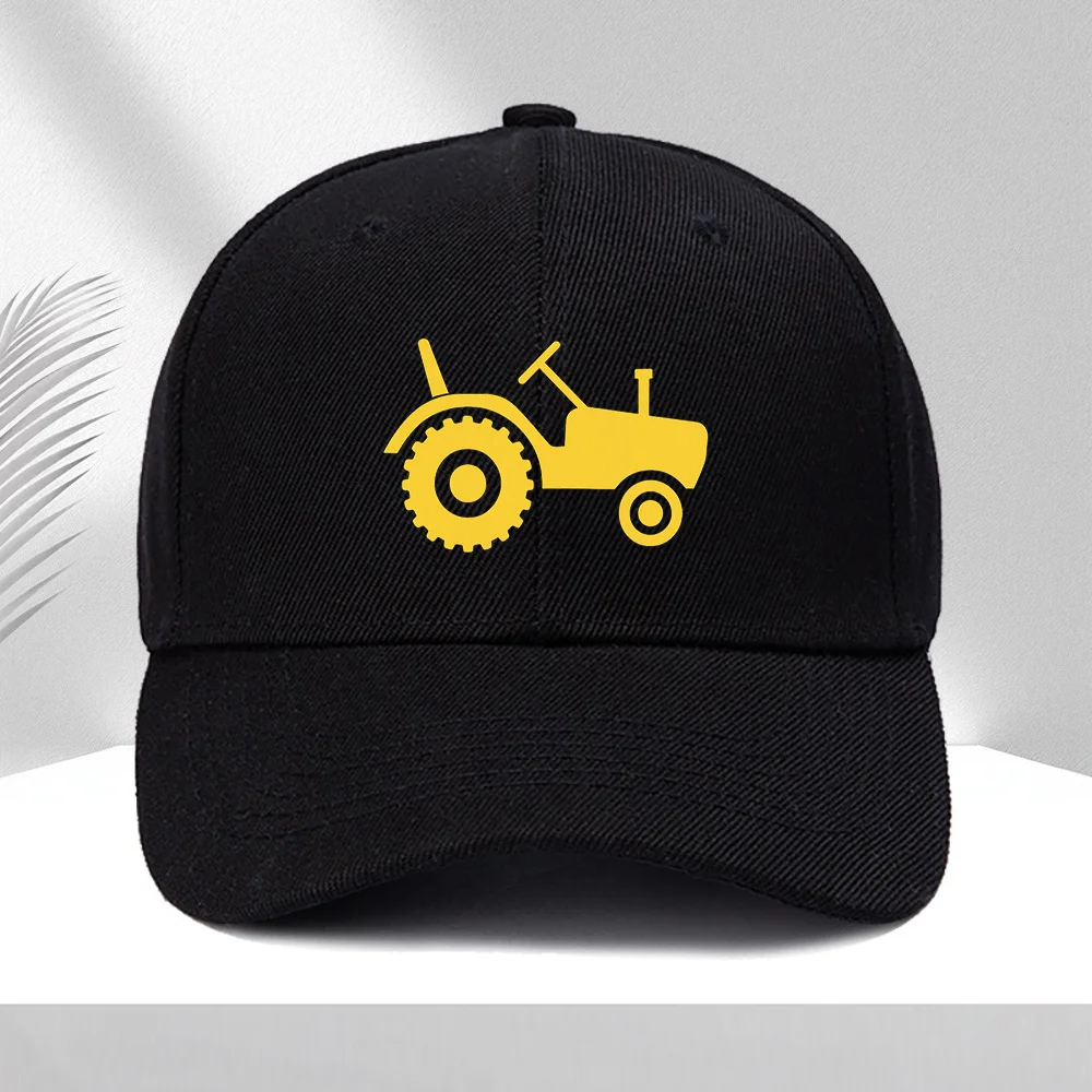 Yellow Tractor Graphic Polyester Baseball Cap Adjustable Unisex Outdoor Casual Farm Hat