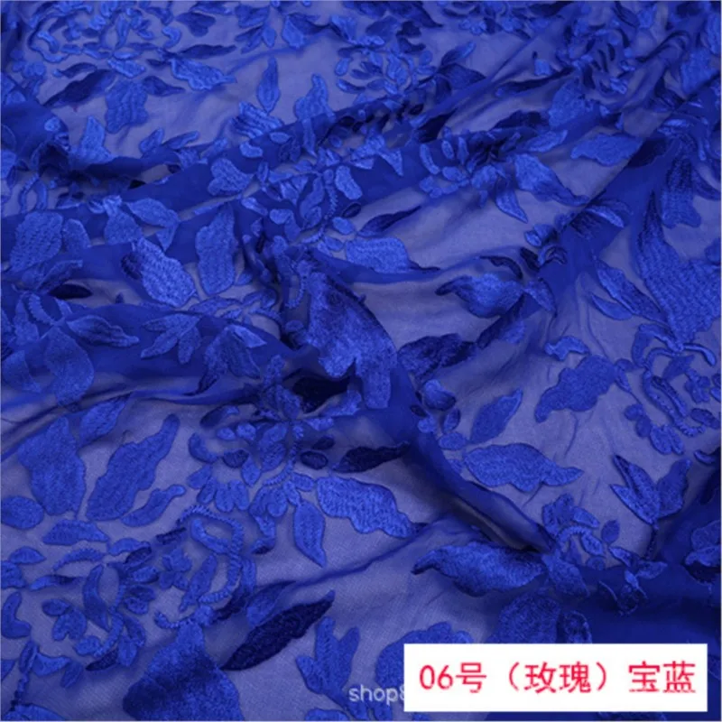 Summer heavy embroidery silk georgett fabric embroidered dress cheongsam openwork