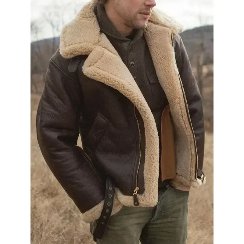 2025 Fur Integrated Men's Jacket Coat with Thickened New Winter Fashion and Casual Faux Leather Fleece Men's Jacket Clothing