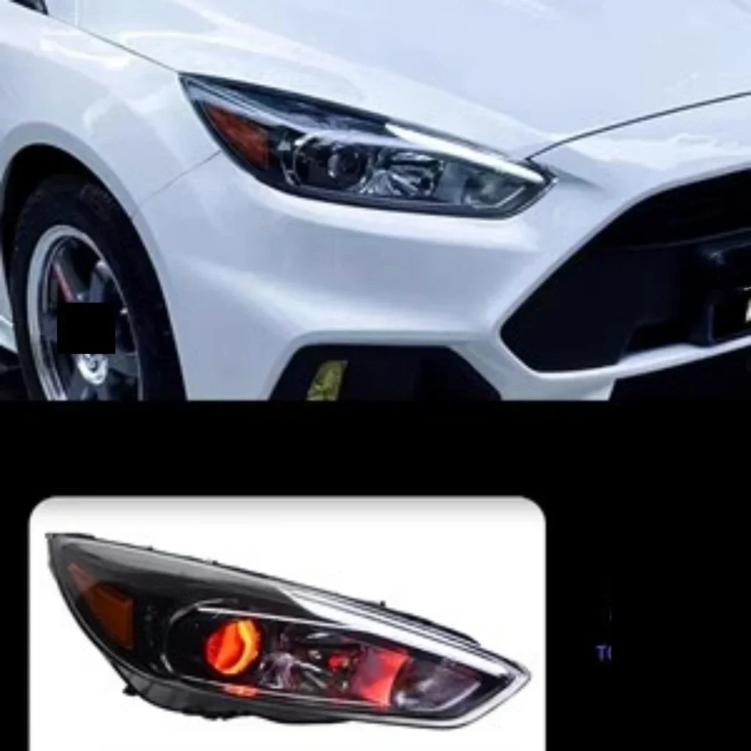 طقم الجسم المصباح الأمامي الوفير ضوء لفورد فوكس 2015-18 تعديل LED عدسة الهالوجين dubl النهار تشغيل ضوء بدوره إشارة #3