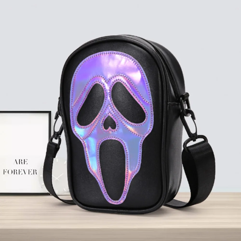 Solid Color Ghost Shoulder Bag Korean Style Adjustable Strap Skull Crossbody Bag Candy Bag Phone Purses PU Leather Bag Gift