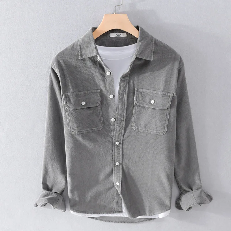 

Мужское демисезонное пальто из вельвета однотонного цвета, удлиненное, повседневное, теплое, в стиле Hong Kong, новинка осени 2023