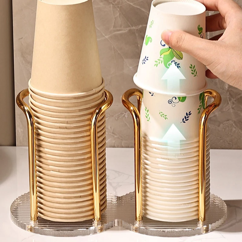 

2024 Luxury Disposable Cup Storage Holder Water Tea Cups Dispenser Rack Shelf with Longer Stick Mug Display Stand Home Organizer