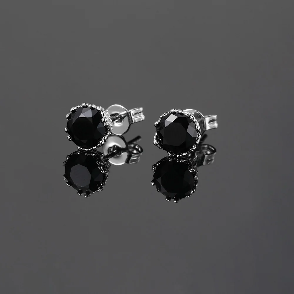 Rapper\'s Black Crystal Stud Earrings for Men Women Silver Color Piercing Ear Hiphop Hippie Male Earing Fashion Jewelry OHE169