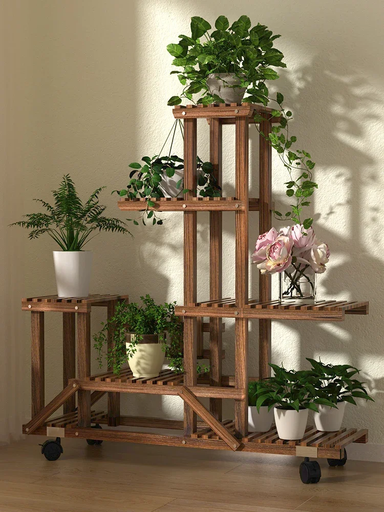 Flower stand, living room, solid wood, indoor succulent, outdoor flower shelf, plant shelf