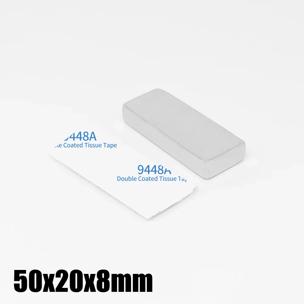 블록 초강력 자석, 3M 테이프 포함, 50x20x8mm, 50x20x8 쿼드레이트 대형 영구 NdFeB 자석, 50x20x8mm, 1 개, 2 개, 5 개