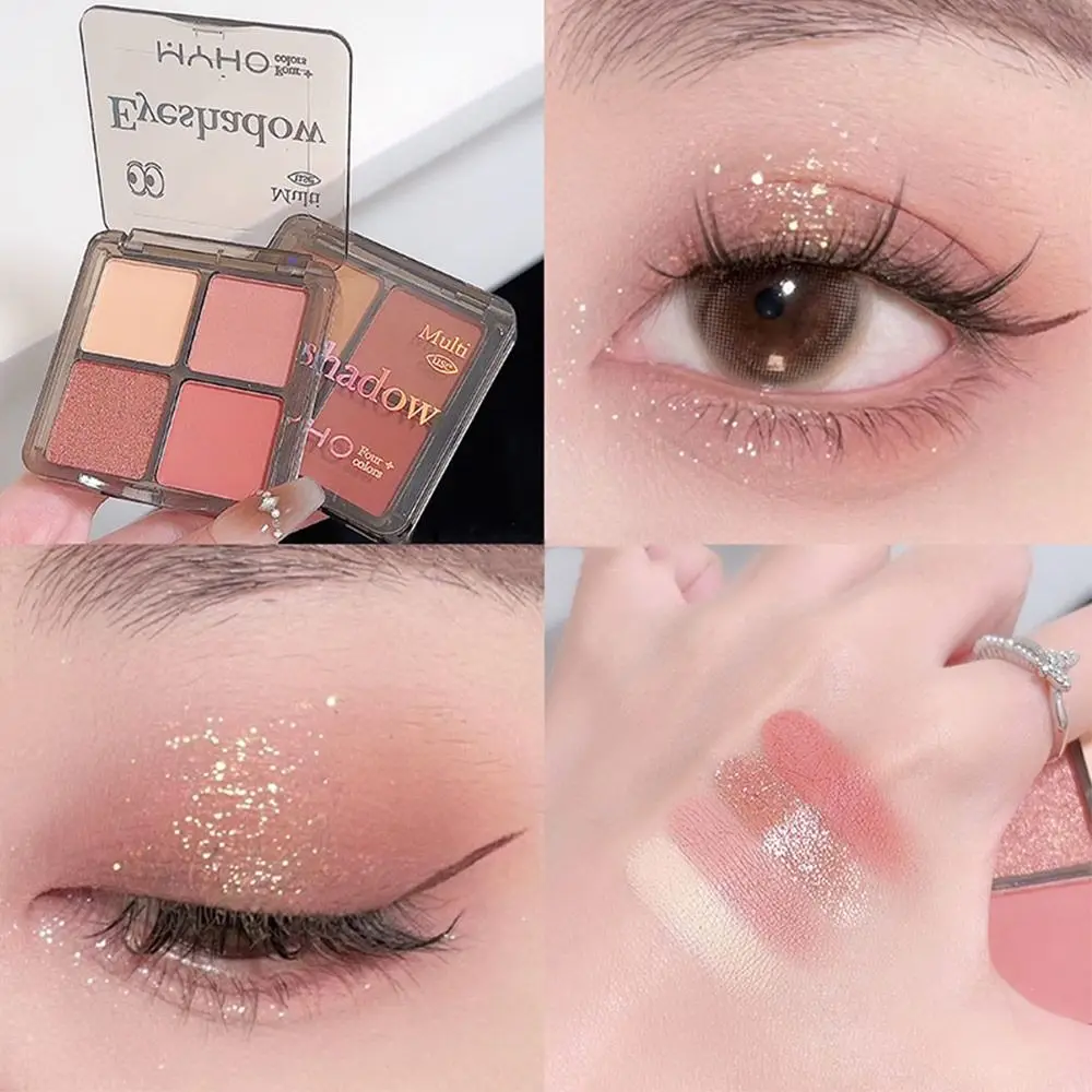 Palette di ombretti con pompelmo glitterato Palette di ombretti opachi color terra Palette di contorni Ombretto con baco da seta sdraiato lucido perlescente